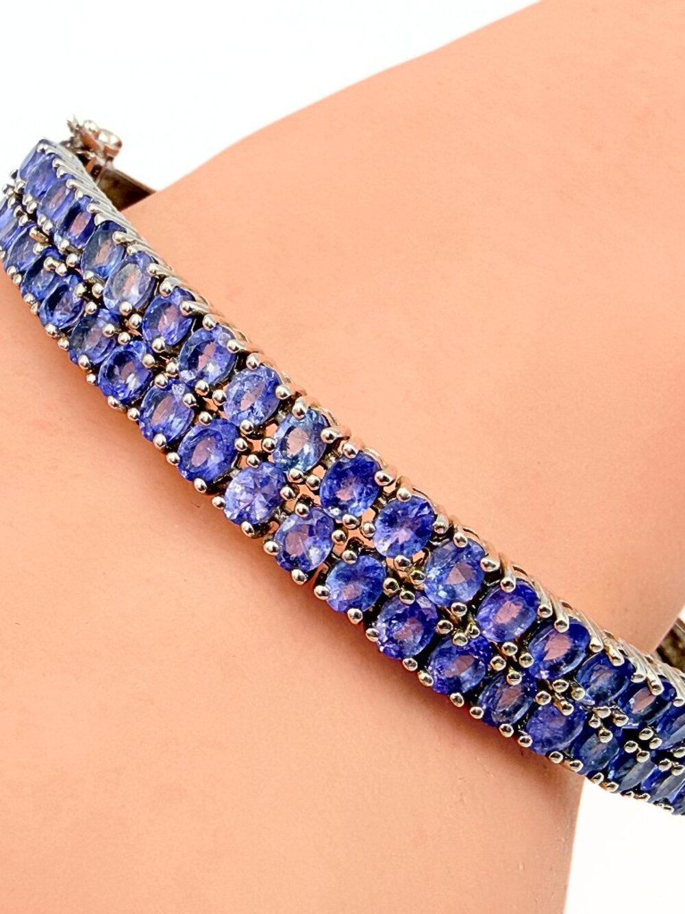 Contemporary Marked BBJ Sterling Silver 2 Row Amethyst Tennis Bracelet